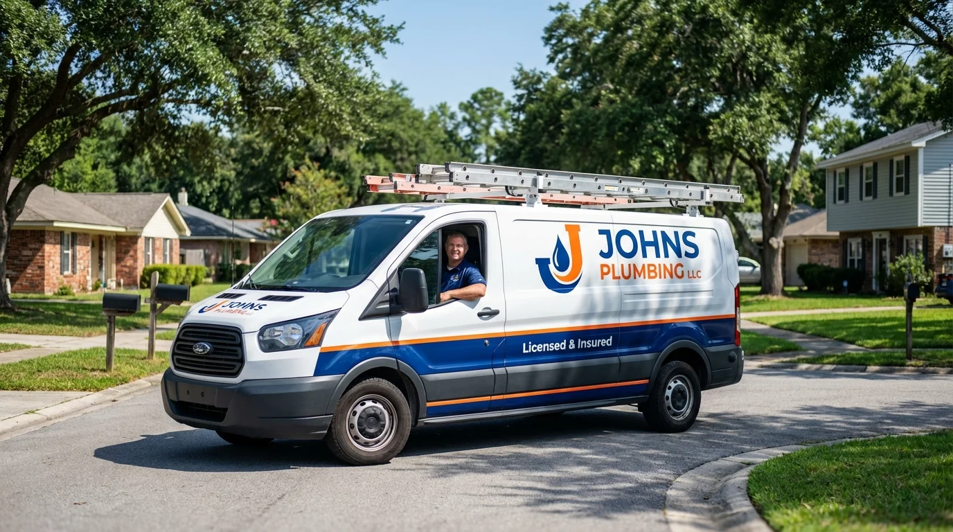 Johns Plumbing LLC service van in West Lafayette, IN