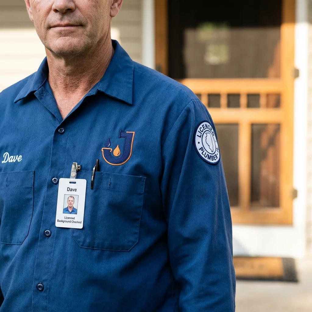 Licensed plumber showing ID badge in West Lafayette, IN