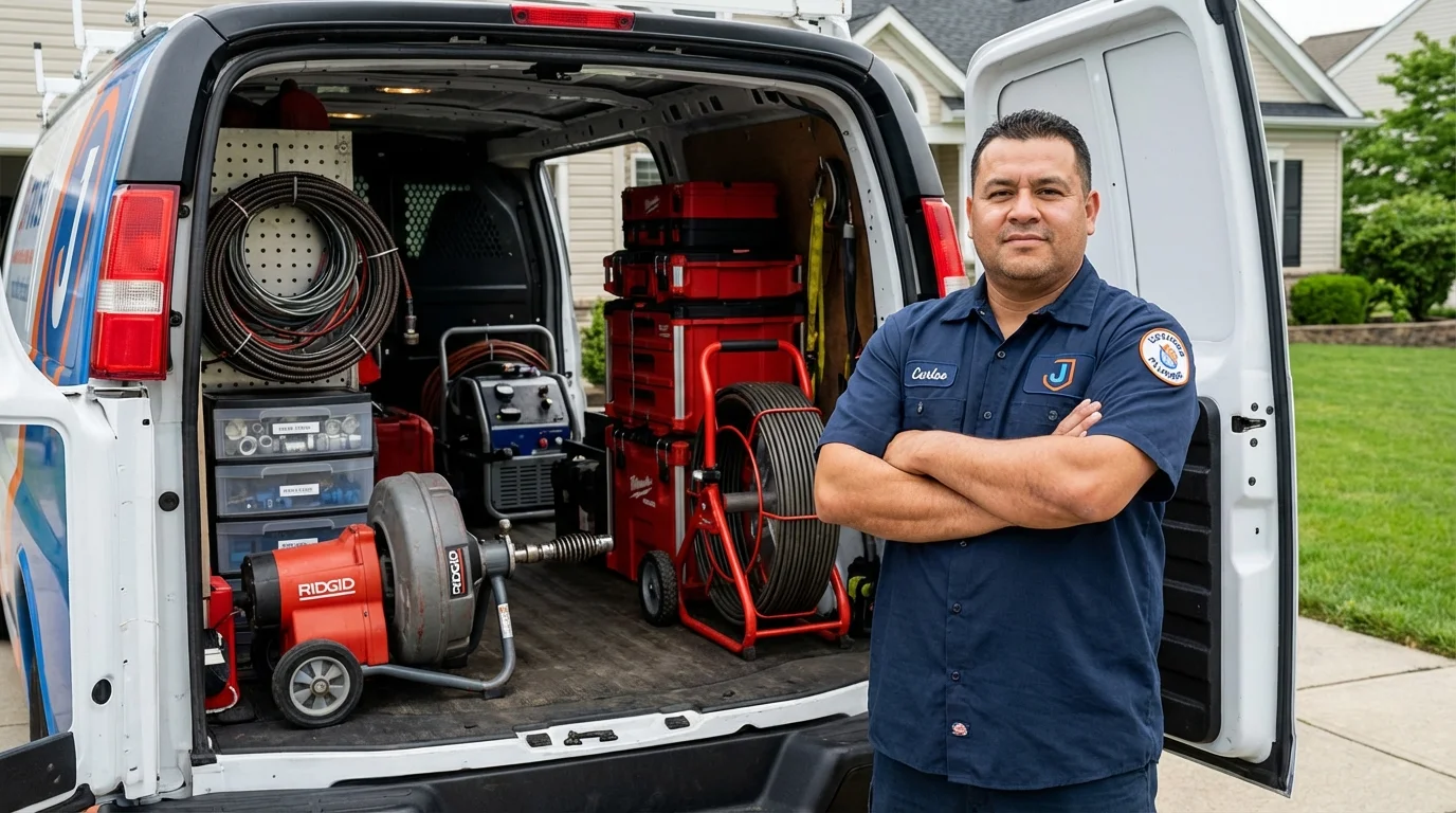 Professional drain cleaning equipment and Johns Plumbing LLC plumber in West Lafayette