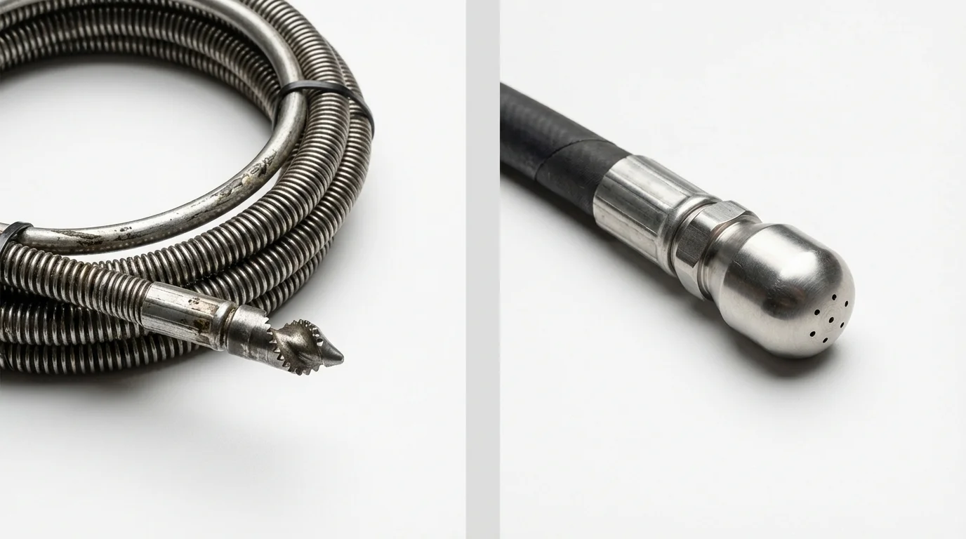 Drain snake cable and hydro jetting nozzle used for drain cleaning in West Lafayette, IN