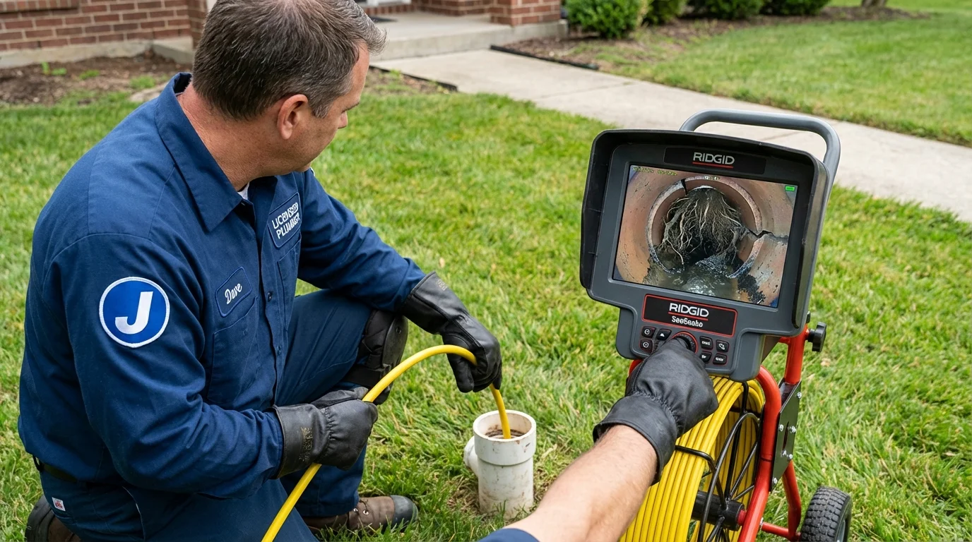 Sewer camera inspection being performed by Johns Plumbing LLC in West Lafayette