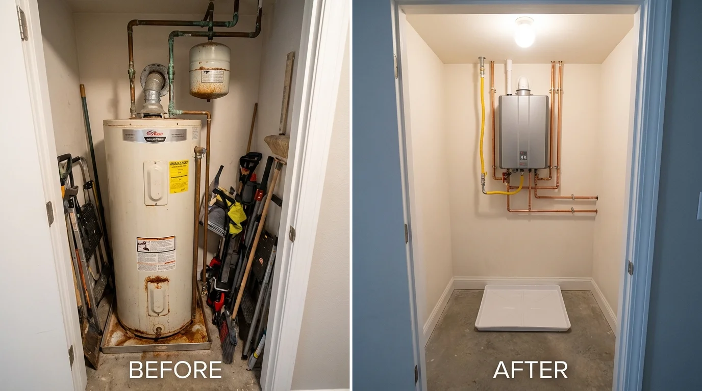 Tank water heater versus wall-mounted tankless unit comparison for West Lafayette, IN homeowners