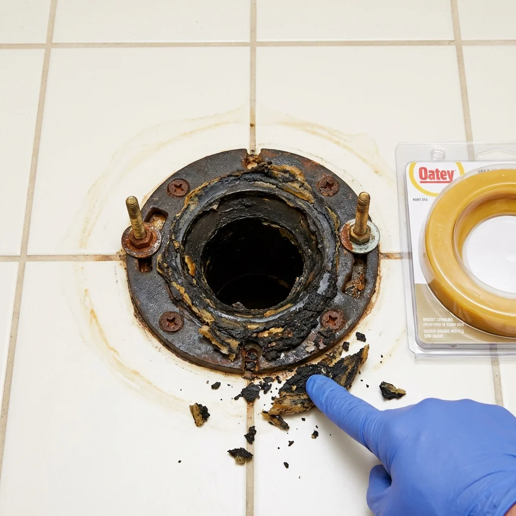 Failed wax ring showing water seepage at the base of a toilet in a West Lafayette, IN home